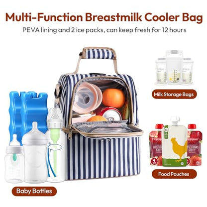 NCVI Breastmilk Cooler Bag with 2 Ice Pack, Breast Pump Bag with Cooler Fits 6 Bottles, Double Layer Breast Milk Baby Bottle Cooler Bag, for Travel, Nursing Mom Daycare, Work, Picnic (Stripe) - color: Stripe