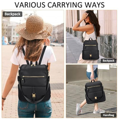 KKXIU Backpack Purse for Women - Multi-pocket Leather backpack for Travel, Work & School with Anti-Theft Lock Pocket, Luggage Strap & Water Bottle Pockets - 13x14x5.2 Inch, 1.67lb (Black) - color: Black