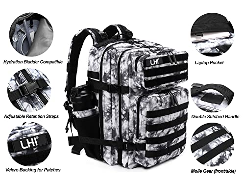 LHI Military Tactical Backpack for Men Molle Daypack 45L Army 3 Days Assault Pack Bag Large Rucksack With Bottle Holder Black and White(12*20*12) - color: 1.2 Black and White