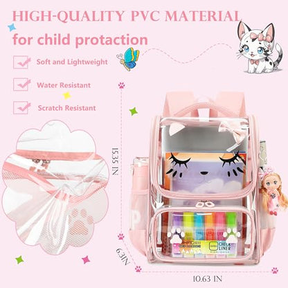 AO ALI VICTORY Clear Girls Backpacks Heavy Duty PVC Transparent Cute Backpack for Kids Toddler Girls Preschool Bookbags Elementary School Bag See Through Casual Travel Daypack, Pink - color: Pink