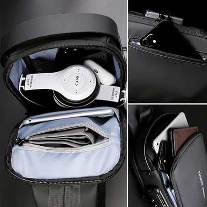 Waterproof Polyester Slim Unisex Crossbody Sling Bag Chest Backpack Men's Shoulder Bag, Leisure Travel Handbag, Hard Shell Anti-Theft Chest Bag, Fashion Bag - Black & Golden, Standard - color: Fashion Bag - Black & Golden