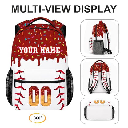 Personalized Baseball Drip Backpack for Kids Boys Girls, Blue Ice Cream Print Travel Bag, Multi Pocket Everyday Backpack (#5) - color: #5
