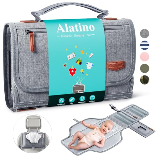 Alatino Portable Diaper Changing Pad for Baby, Detachable Travel Changing Pad with Baby Wipes Pocket, Gifts for Baby Shower, Newborn Girls and Boys (Grey) - color: Grey