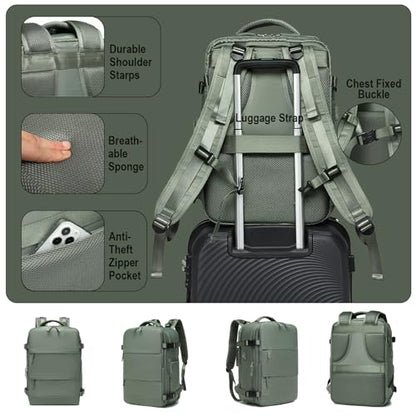 Somago Travel Backpack Carry On Casual Daypacks Rucksack Anti Theft for 15.6 Inch Laptop Business Backpack with Shoe Compartment Dry Wet Pocket USB Charger Port (Army Green) - color: Army Green