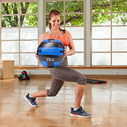 JFit Wall Ball – Premium Soft Weighted Exercise Ball for Strength, Conditioning, Gym & Home Workouts, 4-30 LB - color: Blue/Black, style: 12 LB