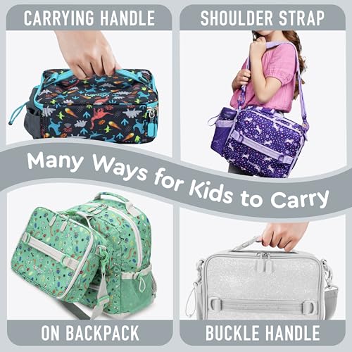 Bentgo Kids Lunch Bag - Double-Insulated, Reusable Lunch Bag for Kids 3+ with Adjustable Strap; Holds Lunch Box/Water Bottle/Snacks; Easy-Clean, Water-Resistant & Pockets (Glitter Edition - Silver) - color: Glitter Edition - Silver