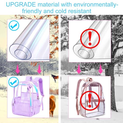 gxtvo Clear Backpack, Heavy Duty Transparent Bookbag, See Through Backpacks for Women Men | Heavy Duty - color: Chic Purple Clear Backpack