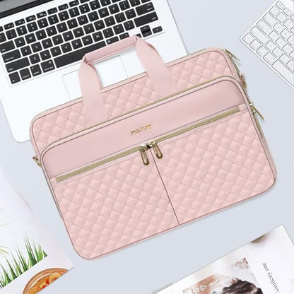MOSISO 14 inch Laptop Bag, Laptop Briefcase Messenger Compatible with 14 inch HP, Dell, Lenovo, ASUS, Acer, Jumper, Square Quilted Computer Bag Work Office Business with 3 Pockets&Strap, Pink - color: Pink, size: 14 inch