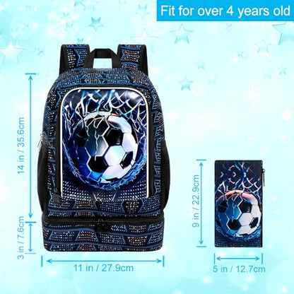 HPJGD 2-in-1 Kids Backpack for Boys, 17" Soccer Elementary Bookbag Set with Built-in Lunch Compartment, Water-Resistant School Bag for Preschool - Thrash Net Soccer - color: Uv Printing Net Soccer 2-in-1 Backpack