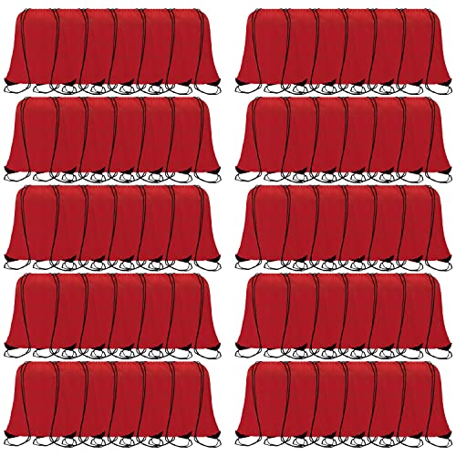 60 Pieces Red Drawstring Backpack Bags Sports Sackpack Bulk Cinch Gym Bag For Women Men Outdoor Sports Backpack - color: Red