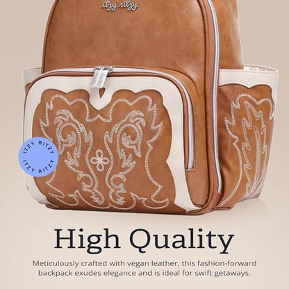 Itzy Ritzy Mini Diaper Bag Backpack – Chic, Compact Mini Plus Backpack with Changing Pad, 10 Pockets (6 Internal, 4 External), Grab-Top Handle & Rubber Feet (Saddle) - color: Saddle