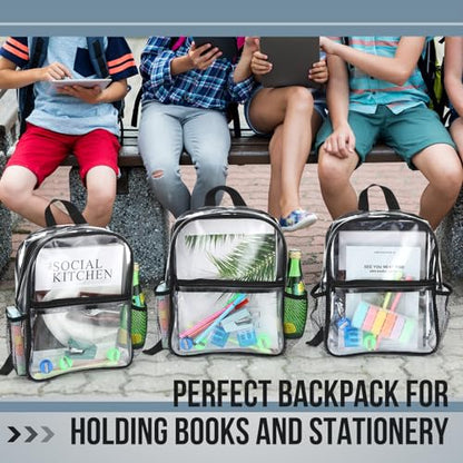Sweetude 6 Pcs Clear Backpack bulk 11.4 x 9.5 x 5.1 Inch Bag Stadium Approved Plastic Transparent Backpack with 2 Water Holders (Black) - color: Black