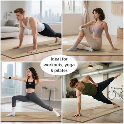 ILILI Yoga Mat, TPE Exercise Mat, Tear-Resistant, Fitness Yoga Mat with Carrying Strap, 72''x25''×0.3''(8mm), Ideal for Yoga, Pilates, Home Workouts, Stretching & All Fitness Routines - color: beige