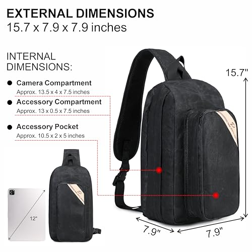 Padwa Lifestyle Black Crossbody Camera Bag - Waxed Memory Canvas Compact Camera Sling and Crossbody Bag with Fast Access,Versatile Lightweight Everyday Bag Great for Photographers Travel,Photography - color: Black