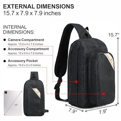 Padwa Lifestyle Black Crossbody Camera Bag - Waxed Memory Canvas Compact Camera Sling and Crossbody Bag with Fast Access,Versatile Lightweight Everyday Bag Great for Photographers Travel,Photography - color: Black