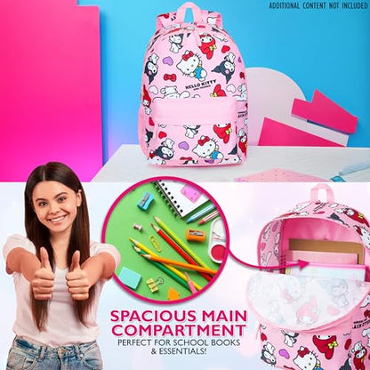 Hello Kitty Sanrio Backpack Kawaii Girls Backpacks with Pocket All Over Print Kuromi My Melody Cute Travel Bag Anime Gifts for Girls