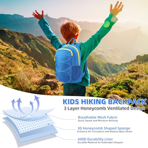 10L Kids Hiking Backpack, Small Waterproof Travel Daypack for Camping, Lightweight Pack for Boys or Girls Ages 4-12 (Blue) - color: Blue