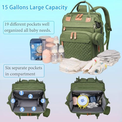 Jeryswet Baby Diaper Bags with Changing Station, Waterproof Large Capacity Diaper Bag Backpack for Moms Dads with USB Charging Port and Stroller Straps, Baby Shower Gifts, Green - color: Army Green