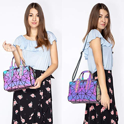 LOVEVOOK Geometric Luminous Purses and Handbags for Women Holographic Reflective Crossbody Bag Wallet - color: Boston Handbag