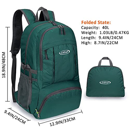 G4Free 40L Lightweight Packable Hiking Backpack, Waterproof Travel Daypack - color: Dark Green