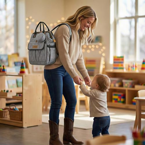 Montana West Wrangler Diaper Bag Backpack Baby Essentials Bag Quilted Travel Backpacks with Insulated Pockets, Portable Changing Pad, Stroller Straps, Pacifier Case - color: Grey
