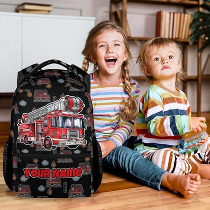 Personalized Truck Backpack for Kids Toddler - 17 Inch Boys Fire Truck School Backpacks, Cool Adjustable Lightweight Kids Bookbag for Travel - color: Red