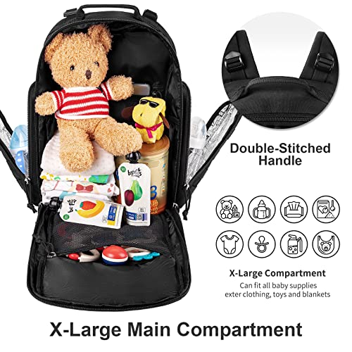 SHARKMOUTH Diaper Bag Backpack for Dad and Mom, Military Molle diaper Pack with Insulated Bottle Holders and Wipe Pocket - color: Black