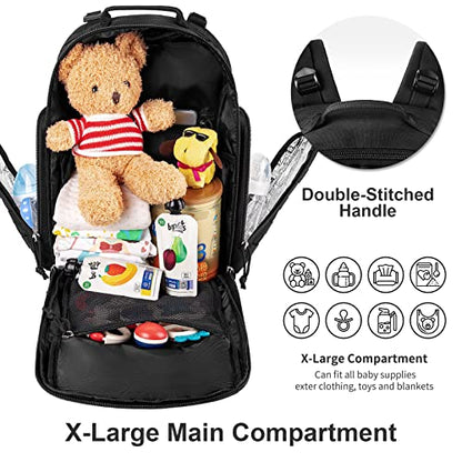 SHARKMOUTH Diaper Bag Backpack for Dad and Mom, Military Molle diaper Pack with Insulated Bottle Holders and Wipe Pocket - color: Black