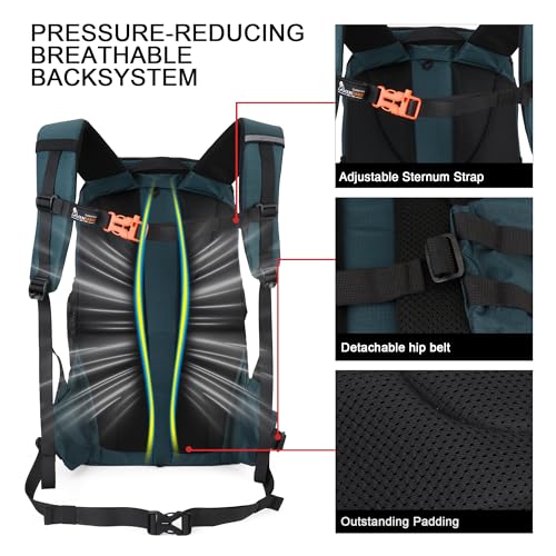 MOUNTAINTOP 35L Hiking Backpack, Lightweight Outdoor Travel Camping Daypack with Rain Cover for Men & Women（Blue） - color: Royal Blue