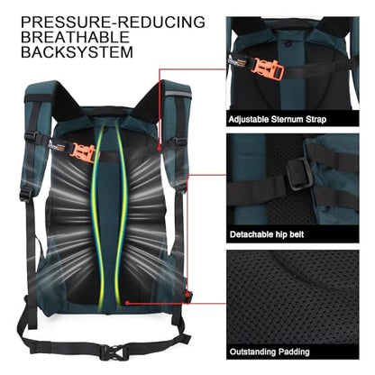 MOUNTAINTOP 35L Hiking Backpack, Lightweight Outdoor Travel Camping Daypack with Rain Cover for Men & Women（Blue） - color: Royal Blue