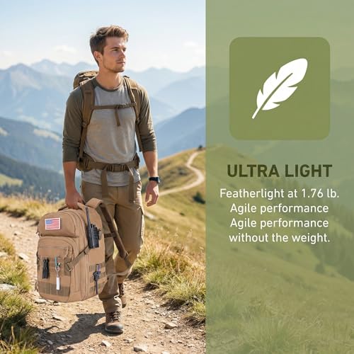 Zsearaymy 25L Small Tactical Hiking Backpack with 180° Open Design Molle System Padded Laptop Lightweight (TAN) - color: Tan