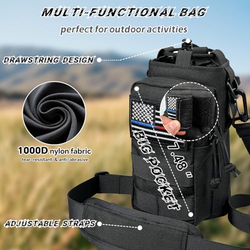 Water Bottle Holder with Strap - Tactical Insulated Water Bottle Sleeve with MOLLE System Water Bottle Cover Cross-Body Pouch for Walking Hiking Camping Gym 32oz&40oz - color: All Black