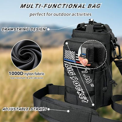 Water Bottle Holder with Strap - Tactical Insulated Water Bottle Sleeve with MOLLE System Water Bottle Cover Cross-Body Pouch for Walking Hiking Camping Gym 32oz&40oz - color: All Black
