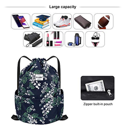 XEYOU Drawstring Sports Backpack Lightweight Gym Yoga Sackpack Shoulder Rucksack Casual Outdoor Daypack for Women and Men | Lightweight - color: Small White Flowers