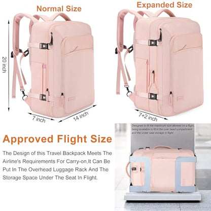 BAGPARKK Travel Laptop Backpack,42L Carry on Luggage, Flight Approved Expandable Backpack,Business Anti Theft Weekender Bags for Women Men, Water Resistant Expandable Backpacks With 4 Packing Cubes - color: Pink(backpack With 4 Packing Cubes)