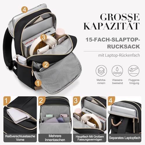 VNINE Laptop Backpack for Women 16 Inch Work Bag with Laptop Compartment Large Travel College Backpack | with Laptop Compartment - color: Black