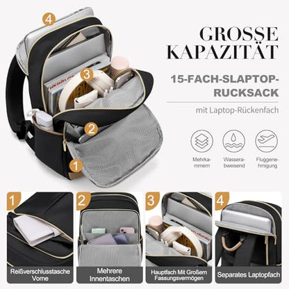 VNINE Laptop Backpack for Women 16 Inch Work Bag with Laptop Compartment Large Travel College Backpack | with Laptop Compartment - color: Black