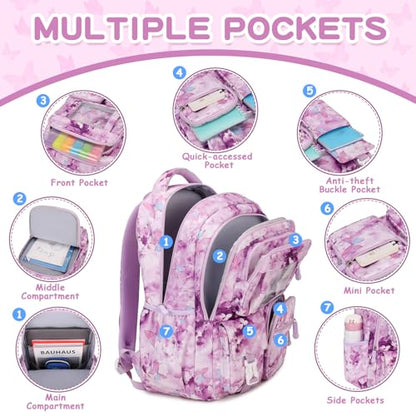 PIG PIG GIRL Kids Backpack for Girls School Bags for Middle School Students Book Bag for Elementary Primary Kawaii Ita Backpack, Purple Butterfly - color: Purple Butterfly