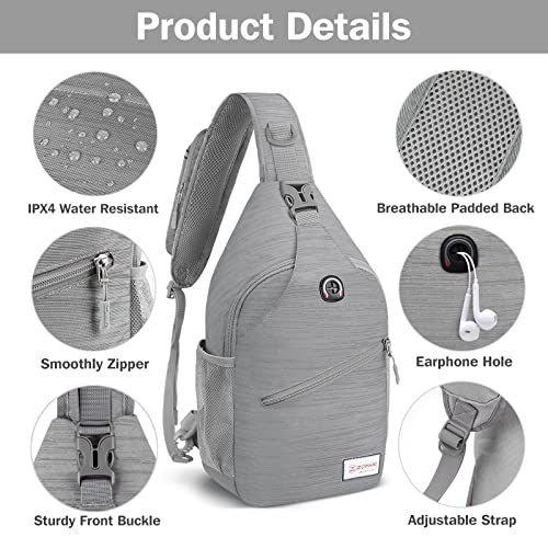 ZOMAKE Sling Bag,Small Crossbody Sling Backpack,Water Resistant Shoulder Daypack for Travel,Anti Thief Chest Bag for Hiking(Grey(Stripe)) - color: Grey(stripe)