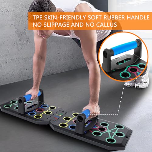 Push Up Board Fitness, BESUNTEK Foldable Multi-Function Exercise Board with Elastic Cord for Total Body Workouts, Portable Push Up Board for Floor