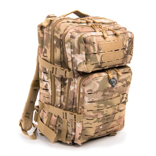 Large Laser-cut MOLLE Backpack with Pistol Retention System, CP Camo, Modular and Lightweight Design for EDC, Range, or Tactical Use - color: Cp Camo