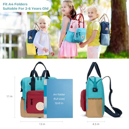 CLUCI Toddler Backpack Kids Backpacks For Boys Preschool Kindergarten Elementary Daycare Backpack For School & Travel Bookbag with 4 Detachable Cute Patches - color: Blue Brown and Red