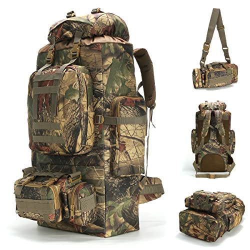 King'sGuard 100L Camping Hiking Backpack Molle Rucksack Military Camping Backpacking Daypack - color: Mapleleaf