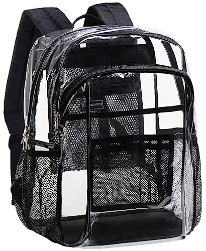 Vorspack Clear Backpack Heavy Duty - Clear Book Bag with Multi-pockets Large See Through Backpack for College Workplace - Black - color: Black, size: Large