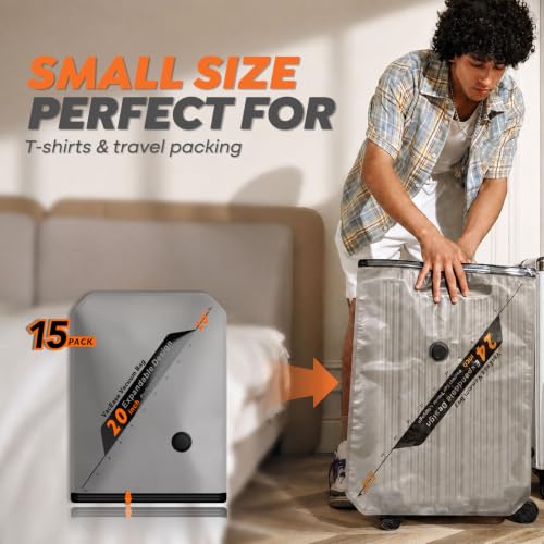 Rechargeable Wireless Pump Travel Storage Bags Set - 15 Pack Small Size Vacuum Bags for Travel & Home, Space-Saving Compression Packing for Clothes, Suitcase Luggage - size: 15 Small Size