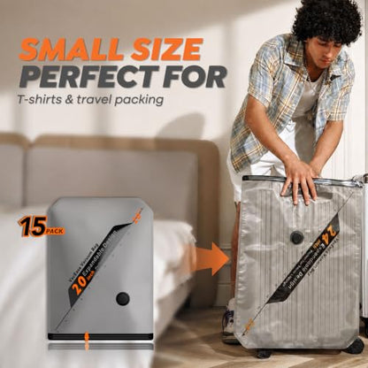Rechargeable Wireless Pump Travel Storage Bags Set - 15 Pack Small Size Vacuum Bags for Travel & Home, Space-Saving Compression Packing for Clothes, Suitcase Luggage - size: 15 Small Size