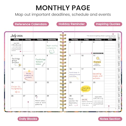 Planner 2026-2027, Academic Monthly and Weekly Calendar Planner for Women, July 2026 - June 2027, Hardcover Pretty Agenda Planner Book with Tabs, Spiral Daily Organizer for School Office Home Supplies, 6.3" x 8.5" - Dreamscape Hills - color: M-Dreamscape