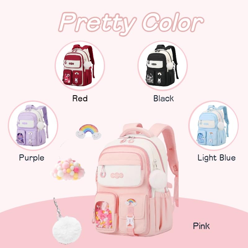 VIDOSCLA Vivid Girls' School Backpack Kids Elementary Schoolbag Primary Backpack with Multi-Pocket Design - color: A03# Wine Red