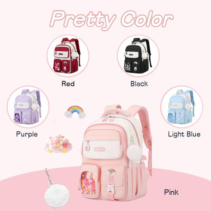 VIDOSCLA Vivid Girls' School Backpack Kids Elementary Schoolbag Primary Backpack with Multi-Pocket Design - color: A03# Wine Red