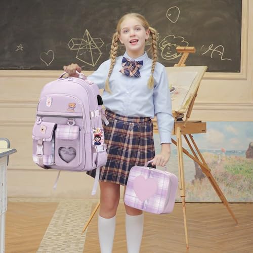 ACESAK Backpack for Girls - Bookbag Backpacks Schoolbag for Girls Kids Teen Women Casual Travel Daypacks - School Bag Elementary Middle School College Cute Backpack with Lunch Box (Purple) - color: Purple